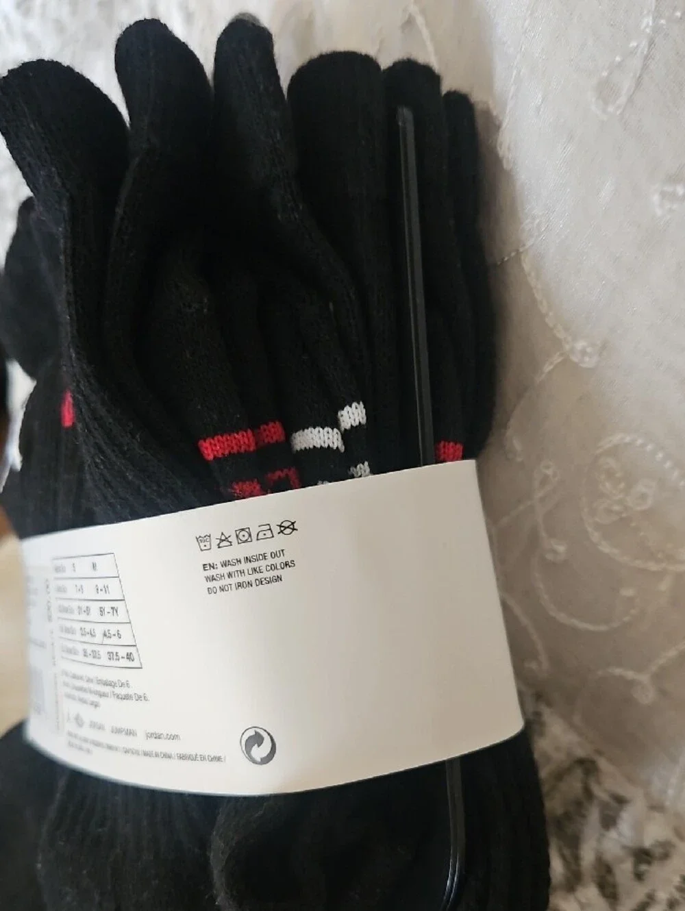 Jordan Youth Black Crew Socks with Red Logo Accents - 6 Pack
